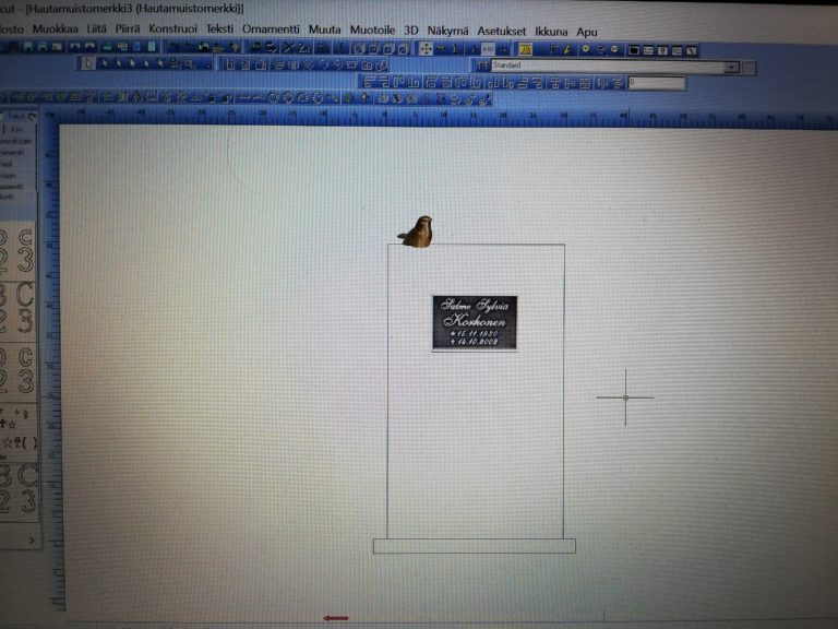 Hautakiven suunnittelu tietokoneella.