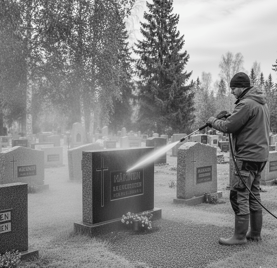 Hautakiven puhdistus ja kunnostus.
